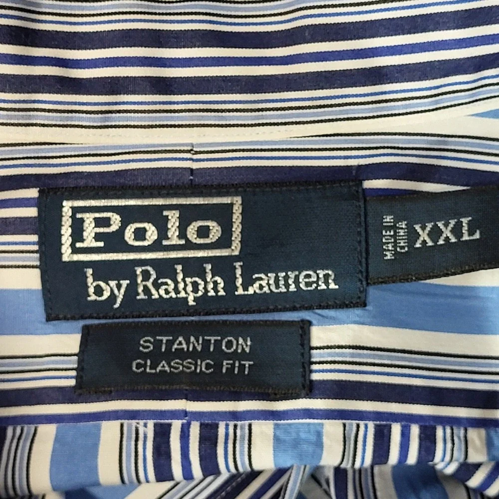 Polo Ralph Lauren Button Down Shirt Mens XXL Blue Striped Stanton Classic Fit